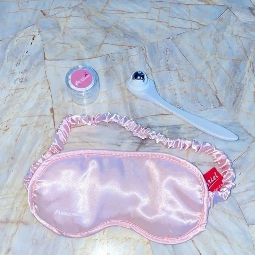 ARIEL Silk Sleep Mask Eye Mask , Cascade Under-Eye Roller,  lip balm